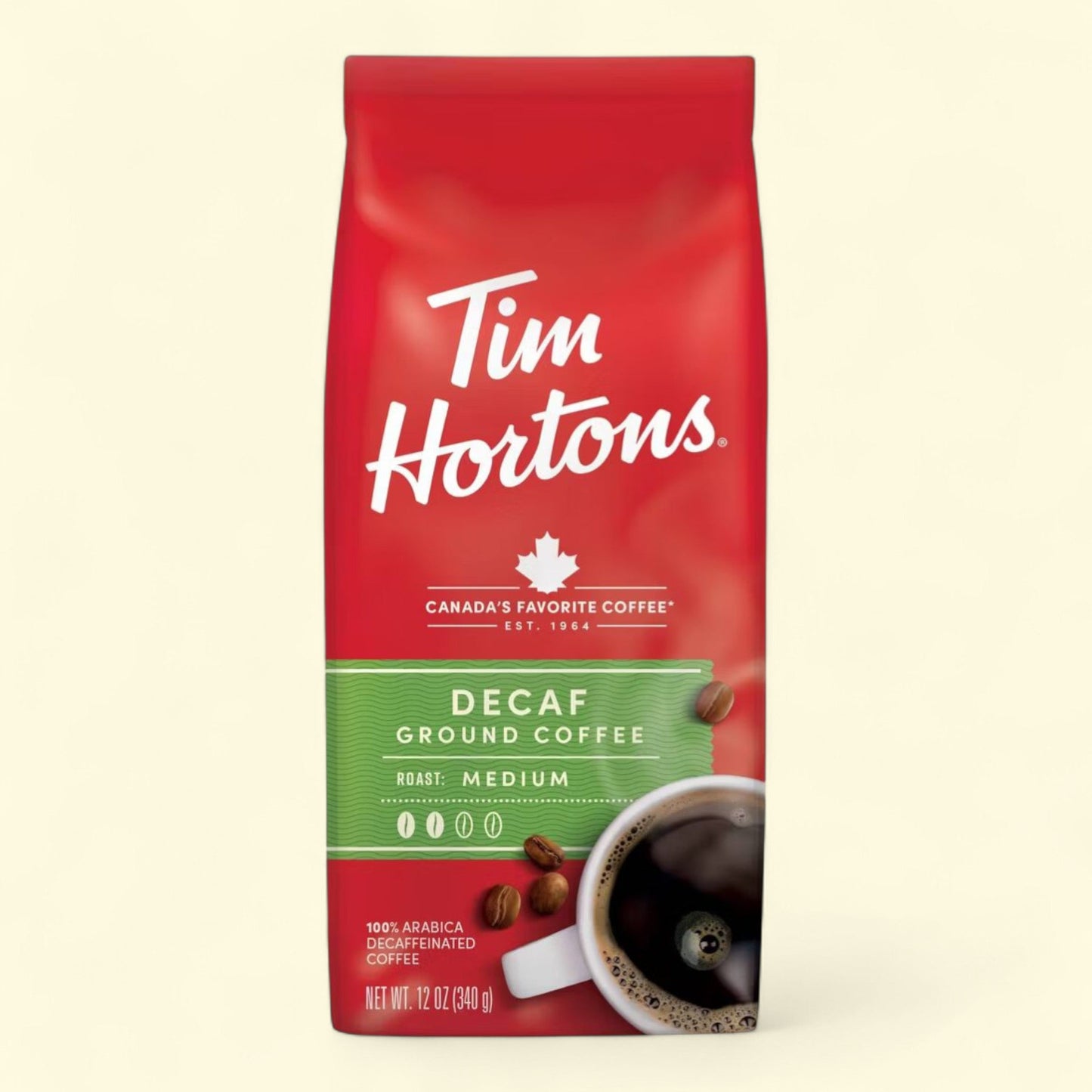 Tim Hortons Ground Coffee, Medium Roast Decaf, 12oz