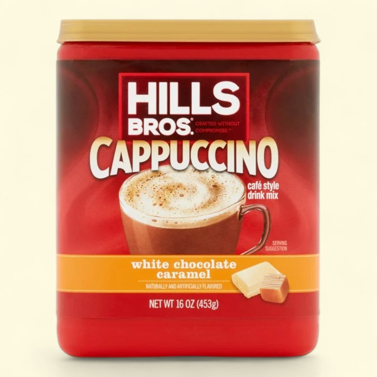 Hills Bros. White Chocolate Caramel Cappuccino Instant Coffee Mix, 16 Ounce Canister