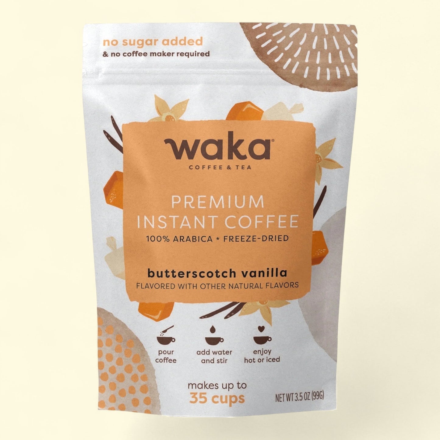 Waka Instant Coffee, Butterscotch Vanilla Flavored, 3.5oz