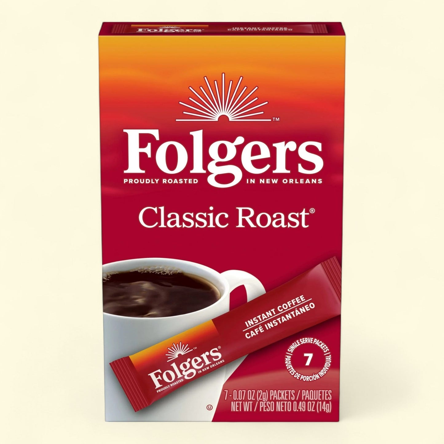 Folgers Instant Coffee, Classic Roast, Single Serve Packets, 0.49 oz