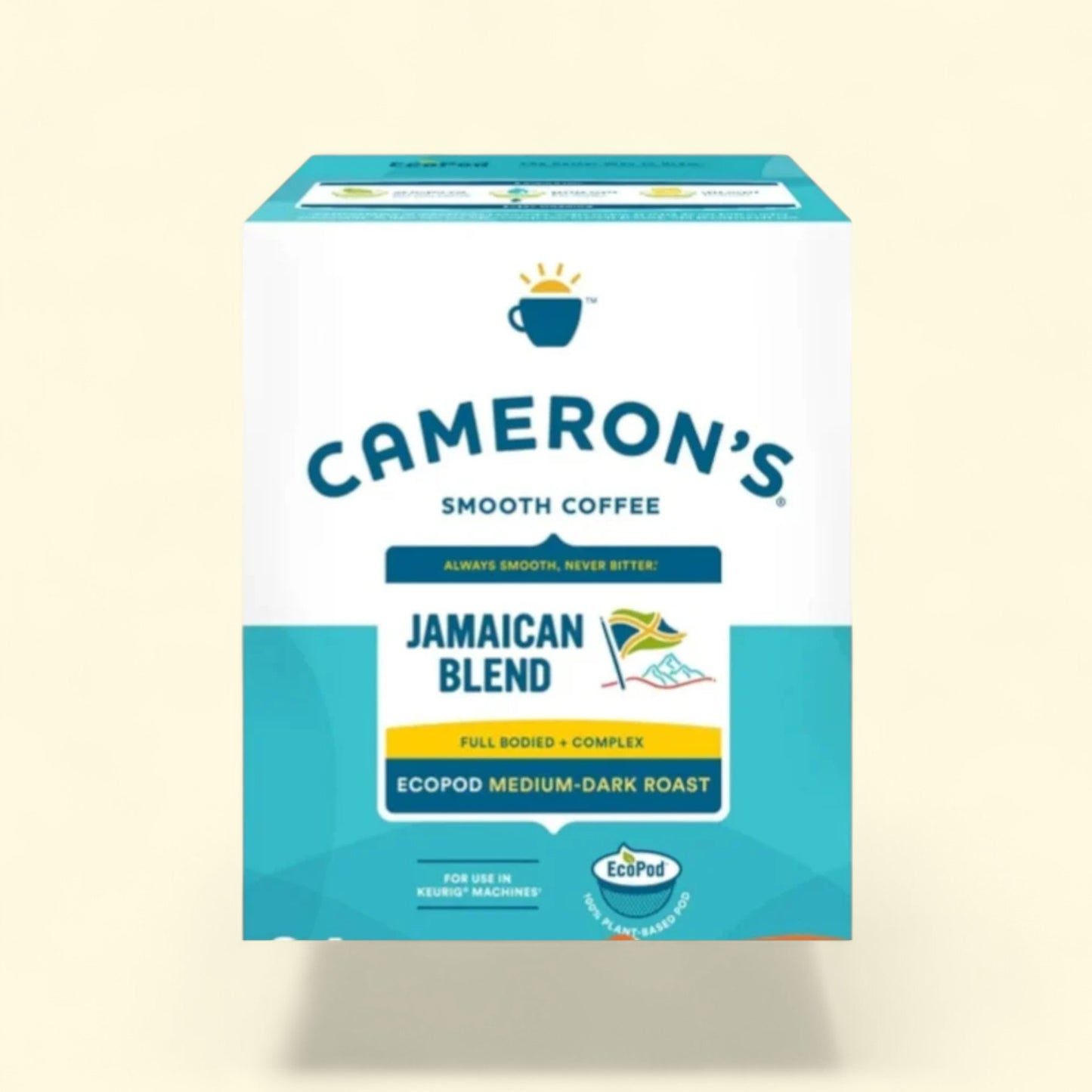 Cameron's Jamaican Blend smooth coffee package on a beige background