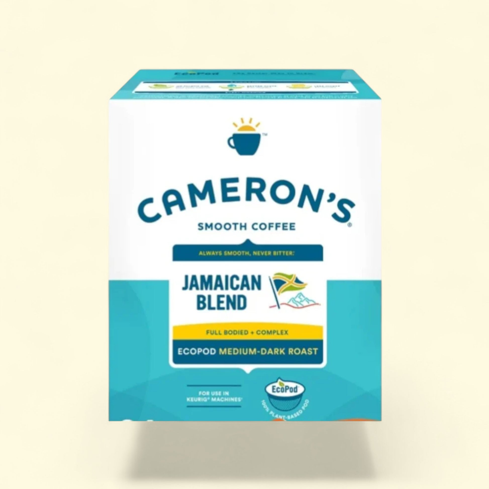 Cameron's Jamaican Blend smooth coffee package on a beige background