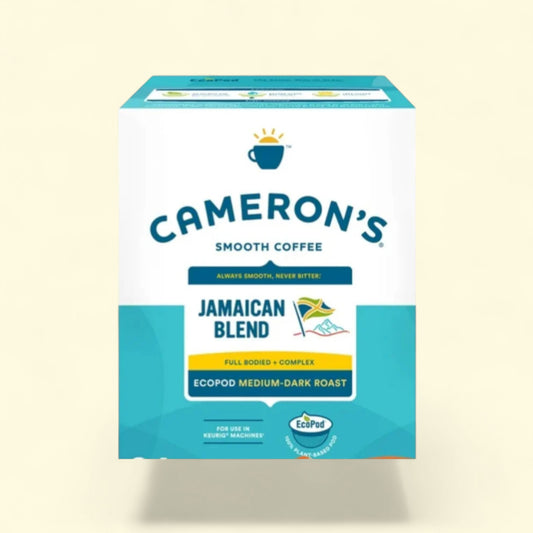 Cameron's Jamaican Blend smooth coffee package on a beige background