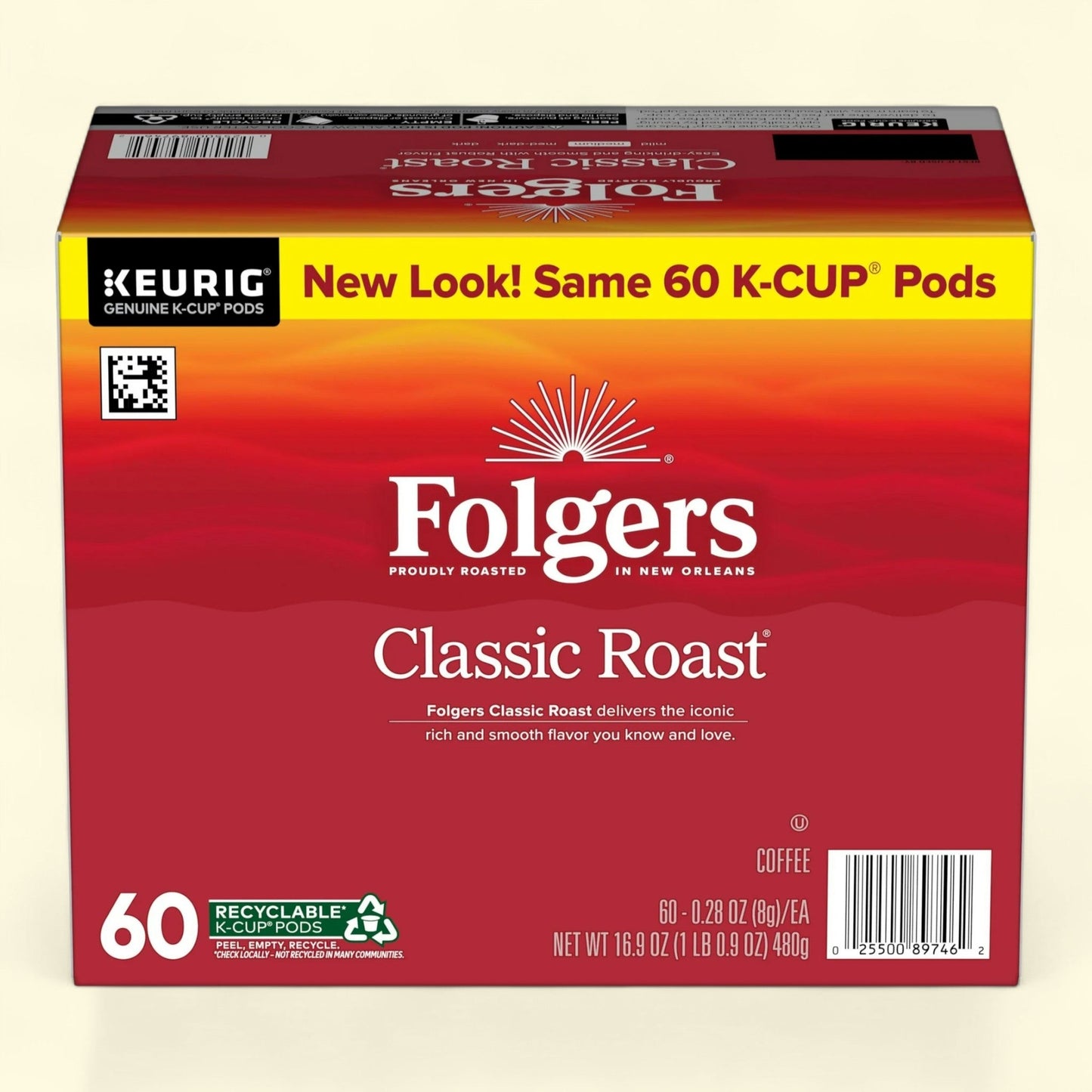 Folgers Classic Roast Coffee, Keurig K Cup Pods, 60 Count