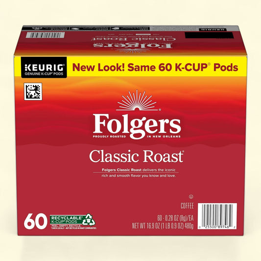 Folgers Classic Roast Coffee, Keurig K Cup Pods, 60 Count