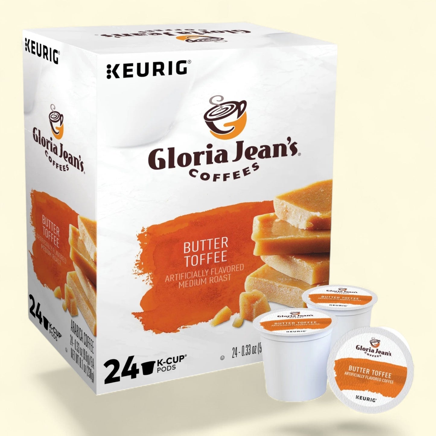 Gloria Jean's Coffees Butter Toffee Flavored K-Cup Pods, Light Roast, 24 Count