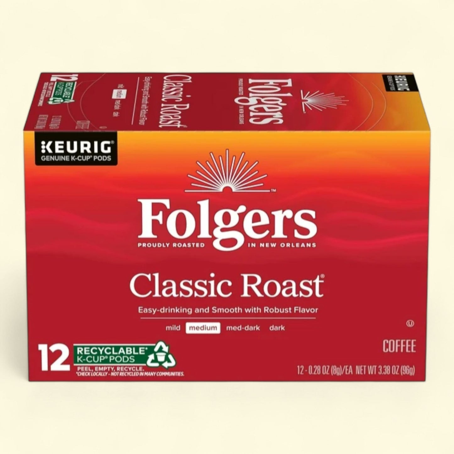 Folgers Classic Roast, Keurig K Cup, 12 Count