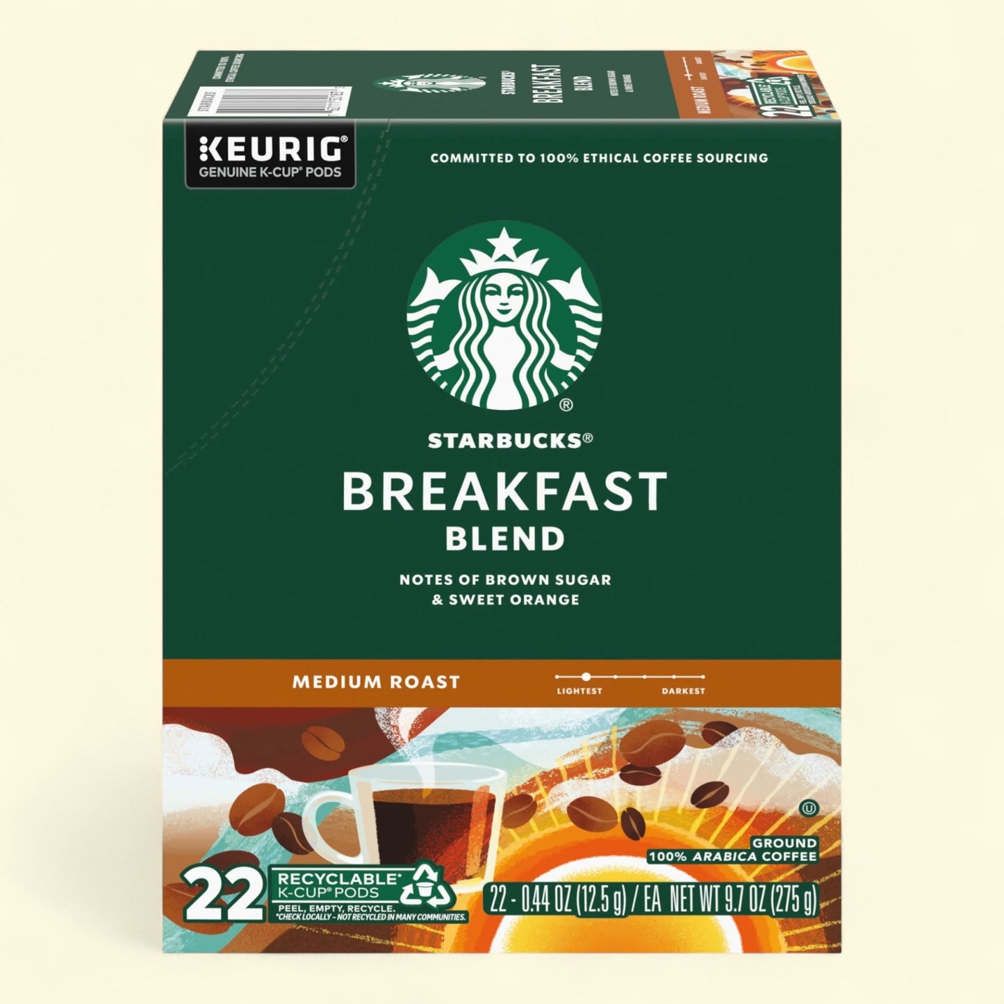 Starbucks Breakfast Blend, Medium Roast Coffee, 22 Count
