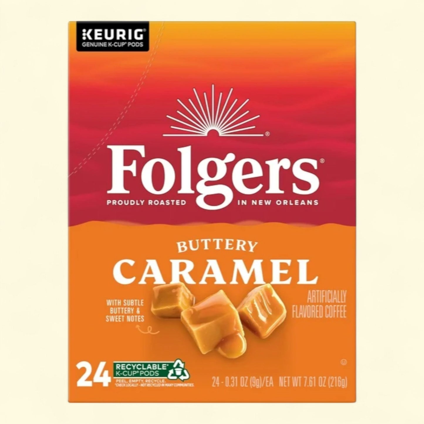 Folgers Buttery Caramel Coffee, Keurig K Cup Pods, 24 Count