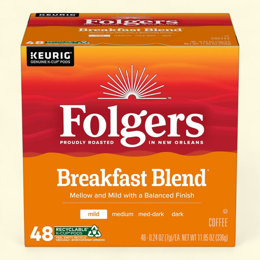 Folgers Breakfast Blend, Keurig K Cup Pods, 48 Count