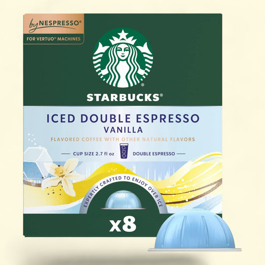 Starbucks by Nespresso Vertuo, Iced Double Espresso Vanilla Flavored Coffee, 8 Pods