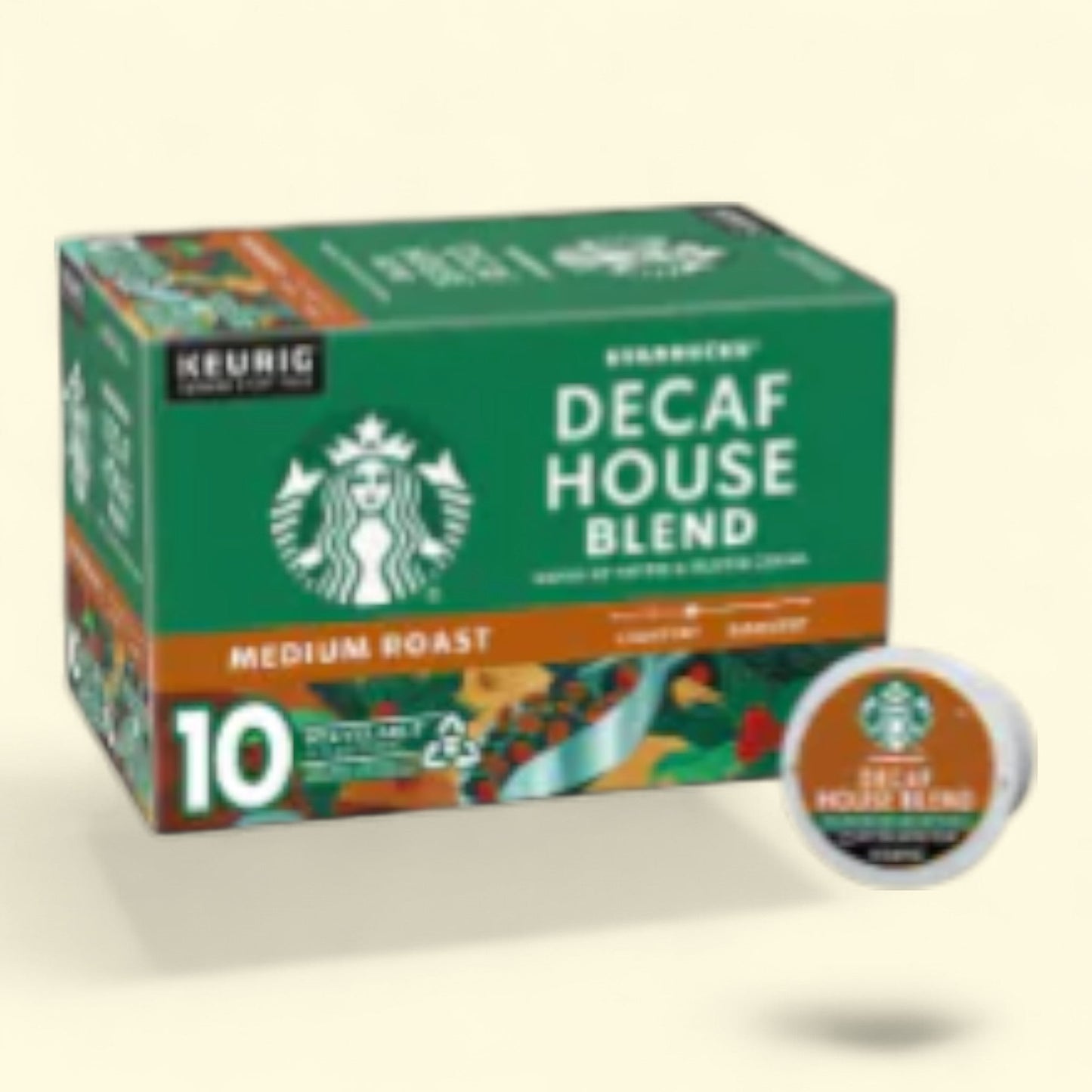 Starbucks Decaf House Blend, Medium Roast, K-Cup Coffee Pods, 10 count