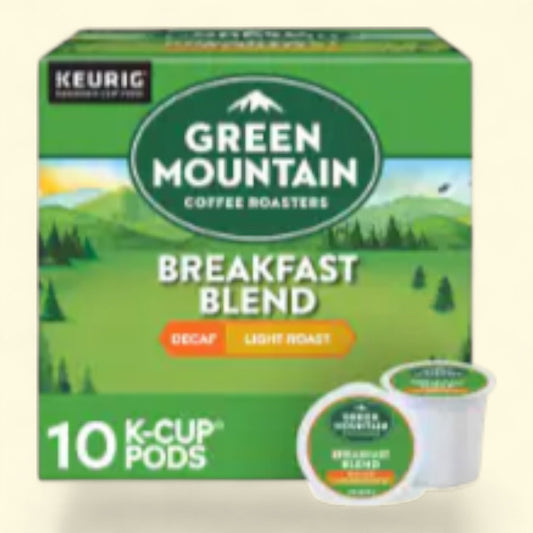 Green Mountain Coffee Roasters Decaf Breakfast Blend Light Roast K-Cup Coffee Pods, 10 count