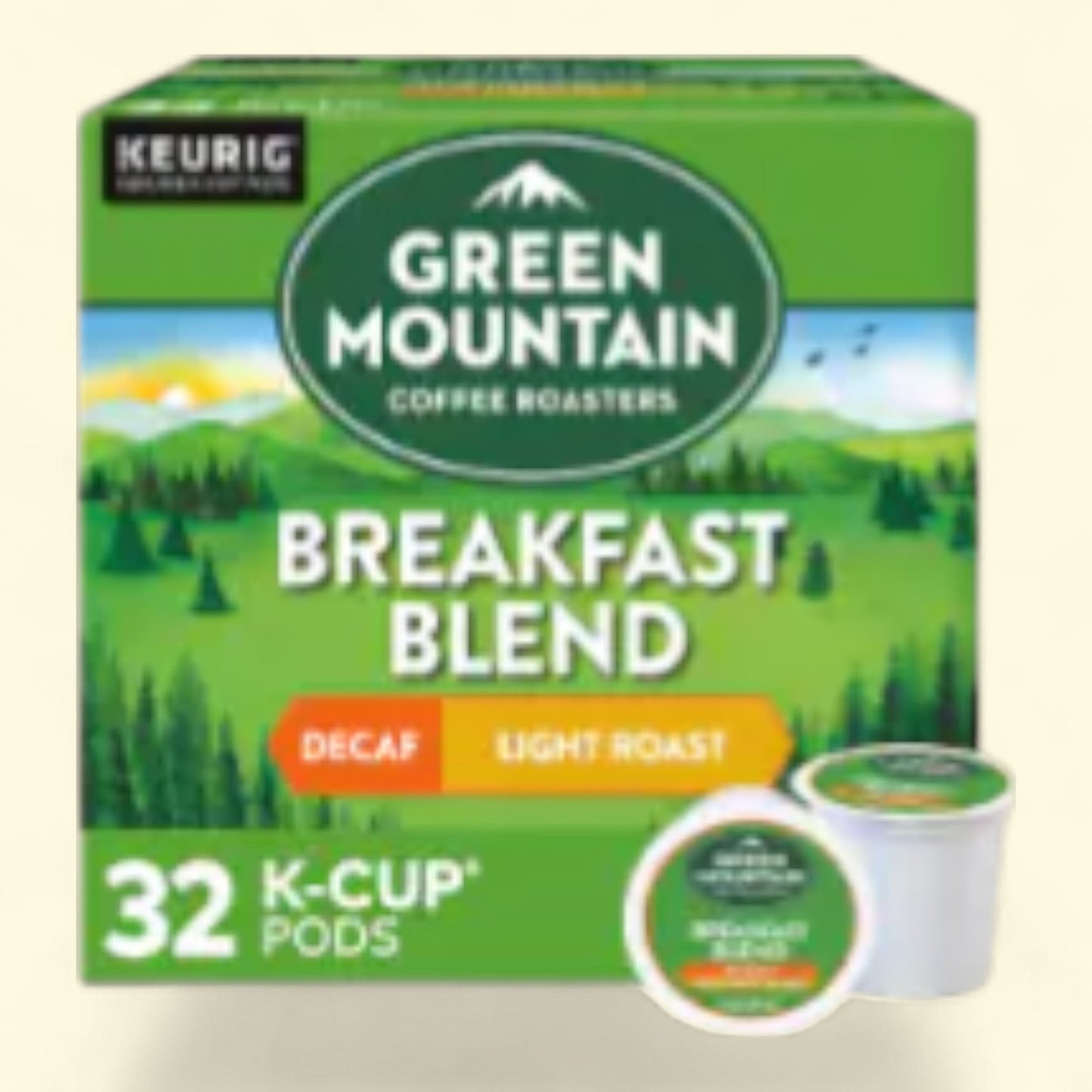 Green Mountain Coffee Roasters Decaf Breakfast Blend Light Roast K-Cup Coffee Pods, 32 count