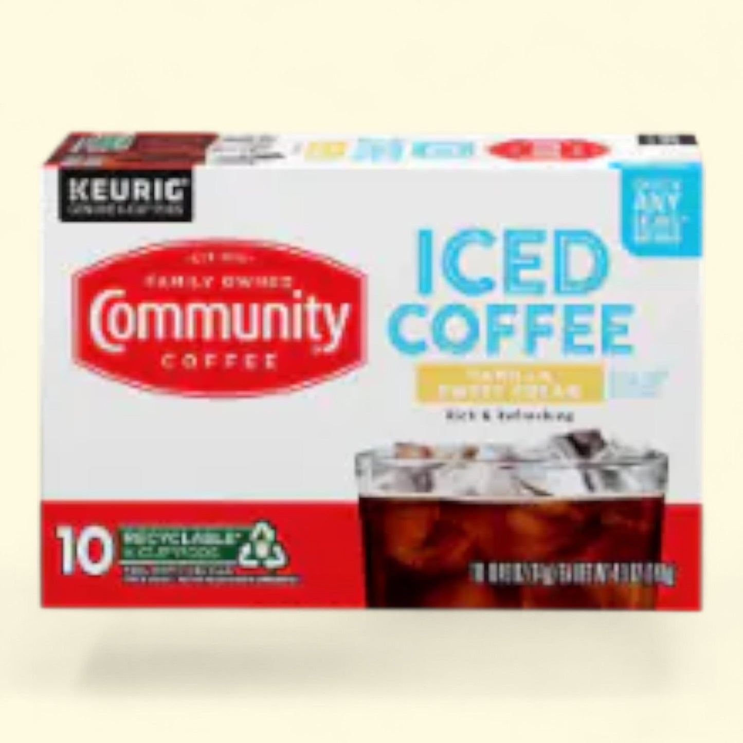 Community Coffee Vanilla Sweet Cream Iced Coffee, Keurig K-Cup, 10 count