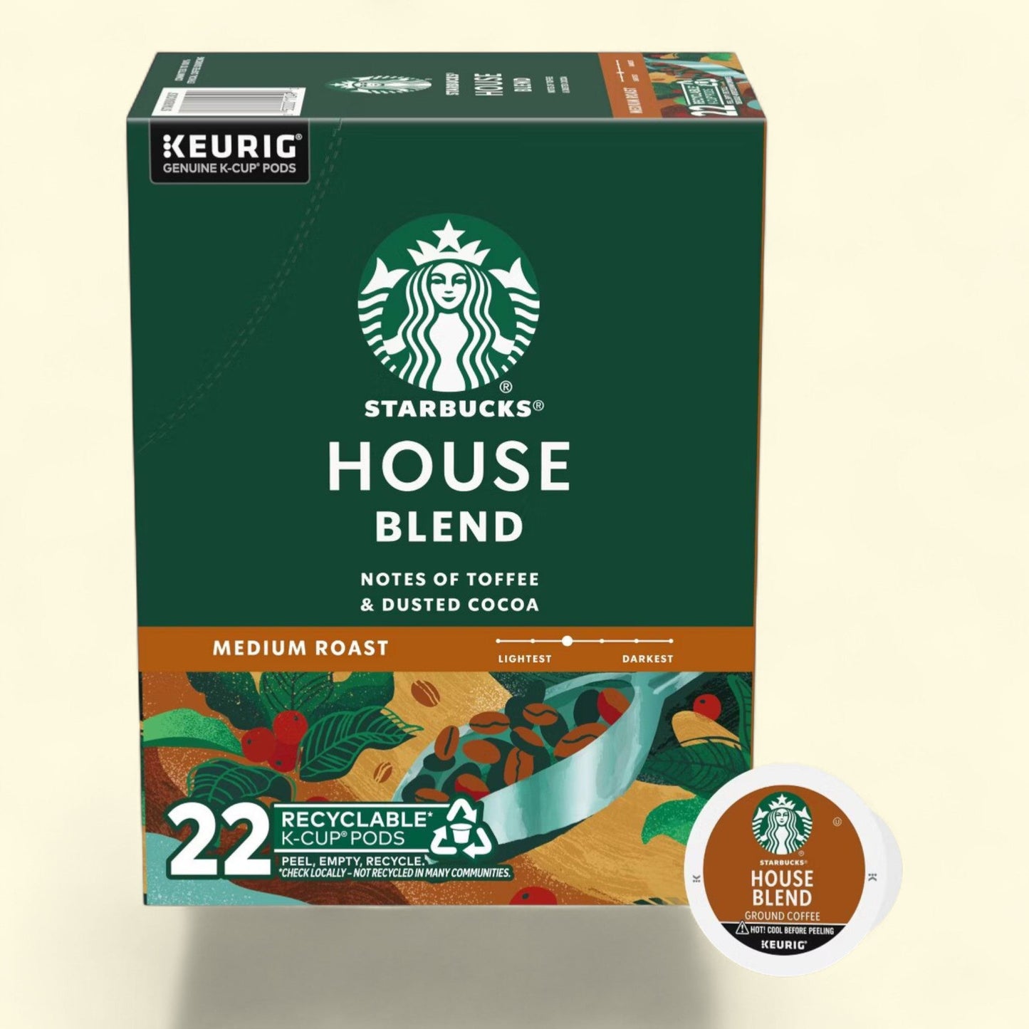 Starbucks House Blend Medium Roast Coffee Pods, Keurig, 22ct