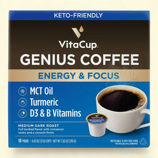 VitaCup Genius Energy & Focus Medium Roast Coffee, 18ct