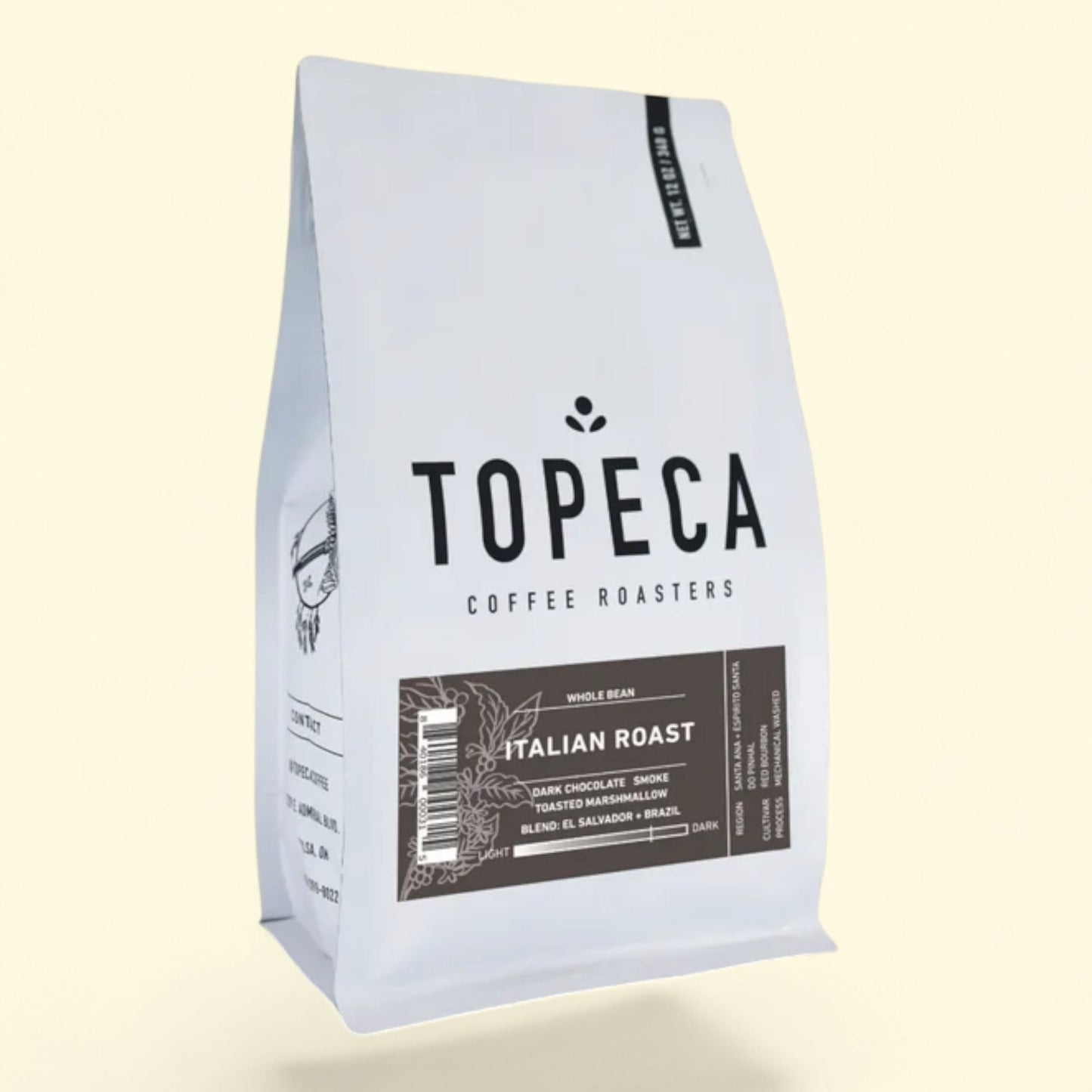 Topeca Coffee Italian Roast Whole Bean, Medium Dark Roast, 12 oz