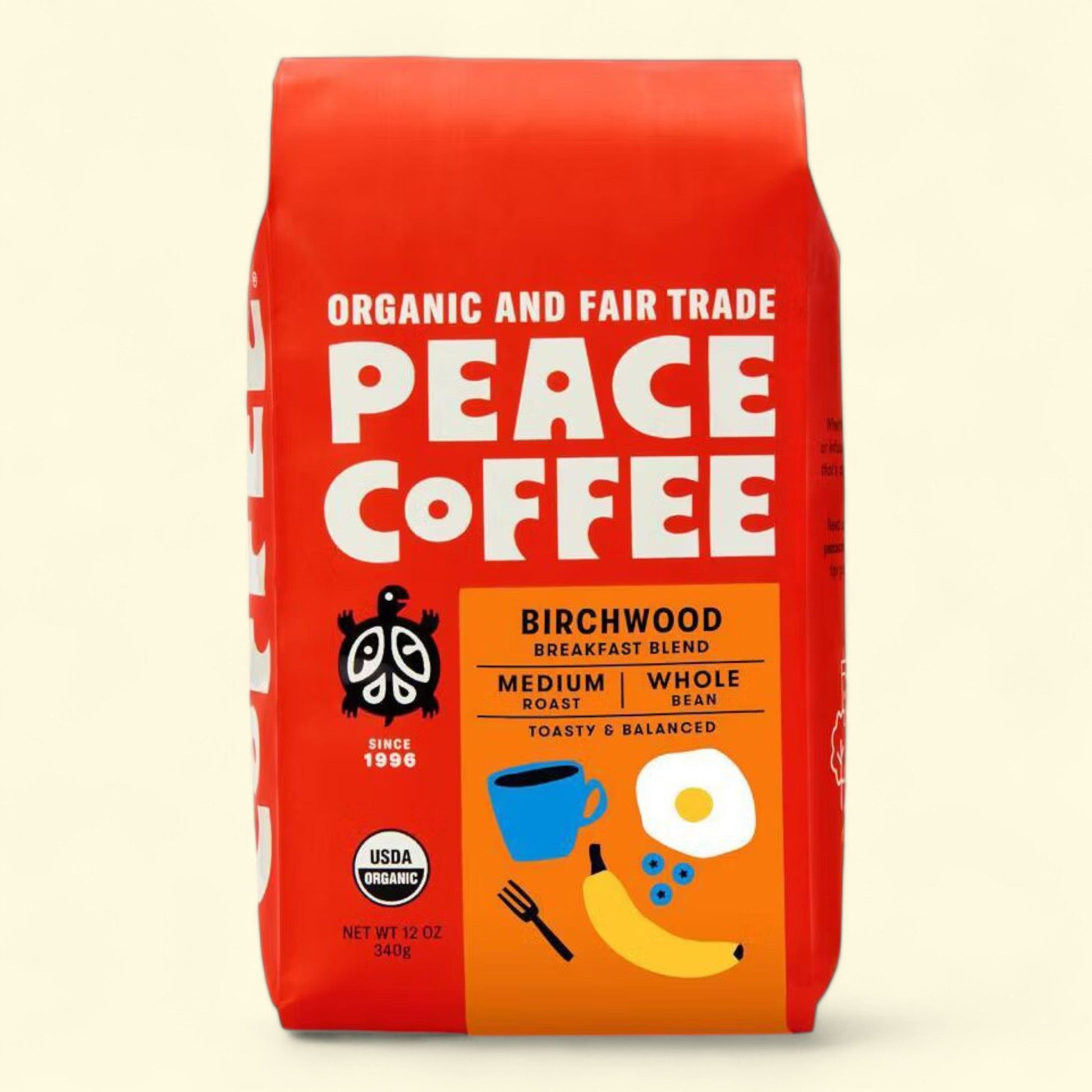 Peace Coffee Organic Fair Trade Birchwood Blend Medium Roast Whole Bean Coffee, 12oz