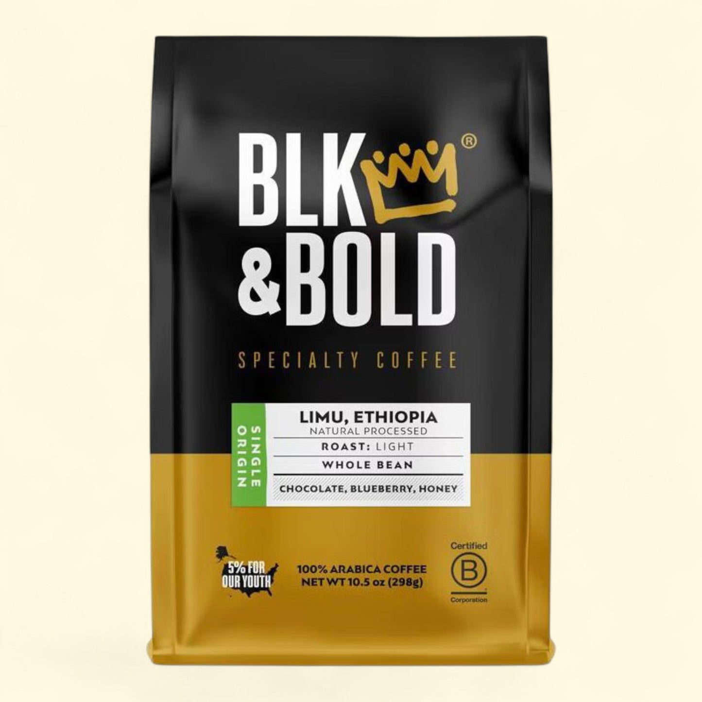 BLK & Bold Limu Ethiopia Natural Processed, Light Roast Whole Bean, 10.5oz