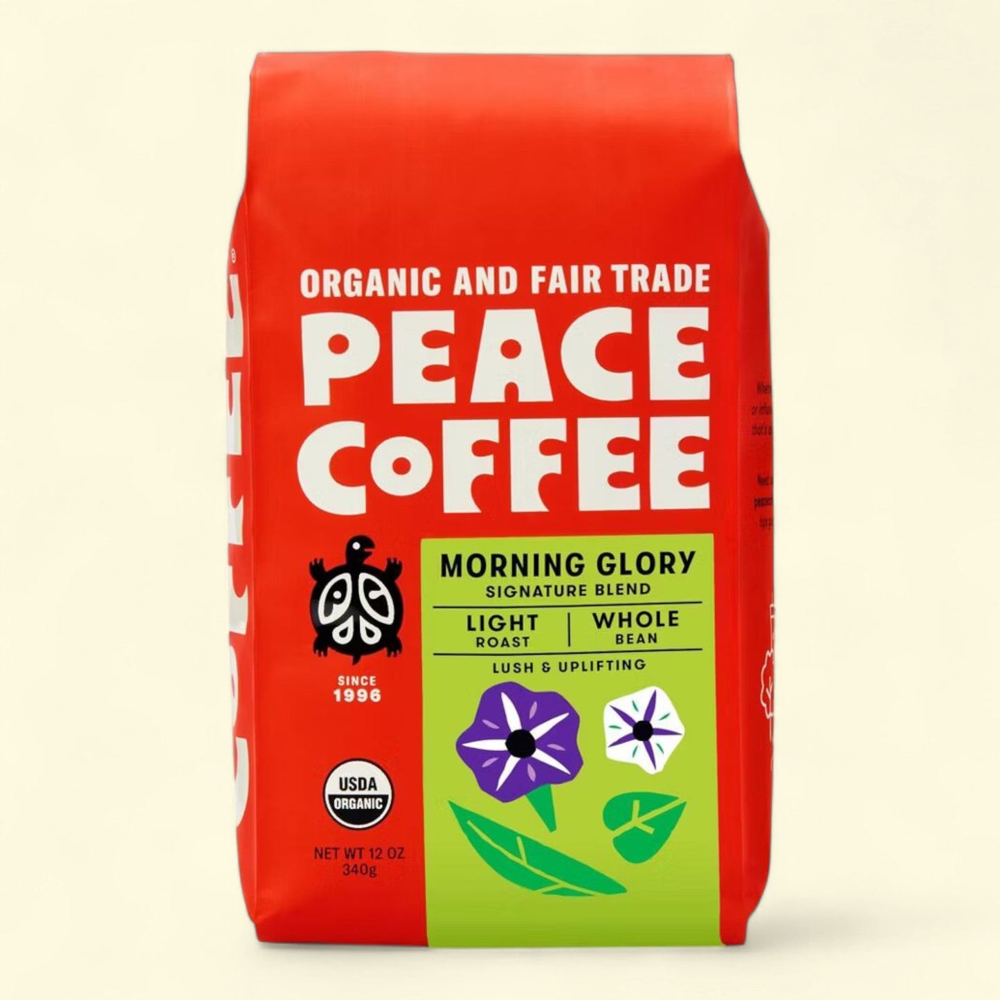 Peace Coffee Morning Glory Light Roast Whole Bean Coffee, 12oz