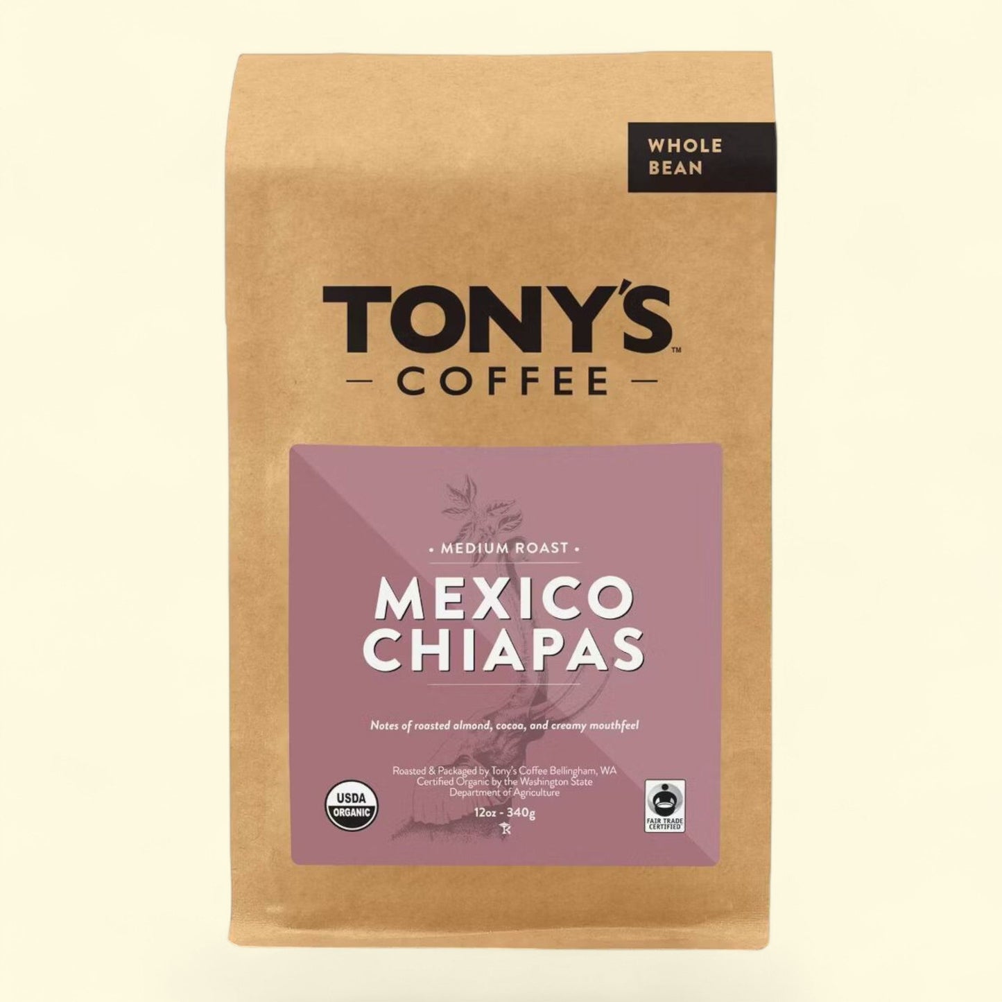 Tony's Coffee Mexico Chiapas Medium Dark Roast Whole Bean Coffee, 12oz