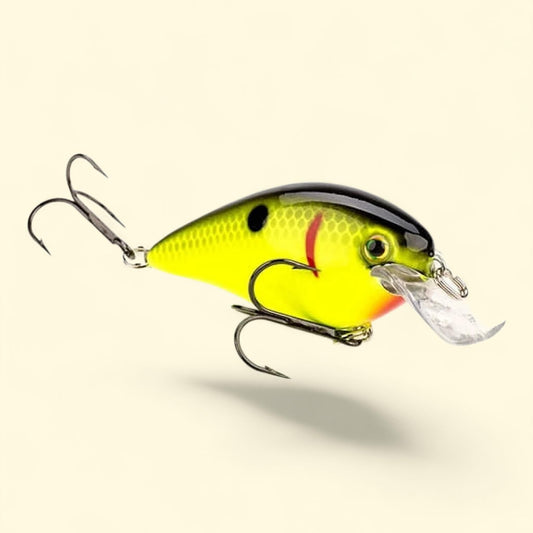 Le leurre Strike King KVD Squarebill 1,5, couleur « Black Back Chartreuse », leurre dur