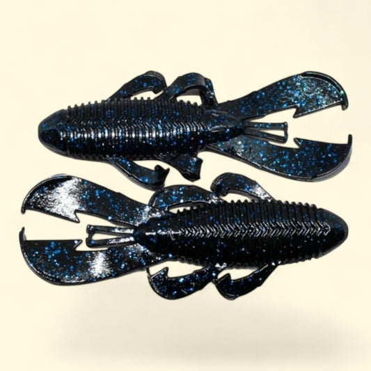 Googan Bandito Bug 4" Noir et bleu pailleté, lot de 7