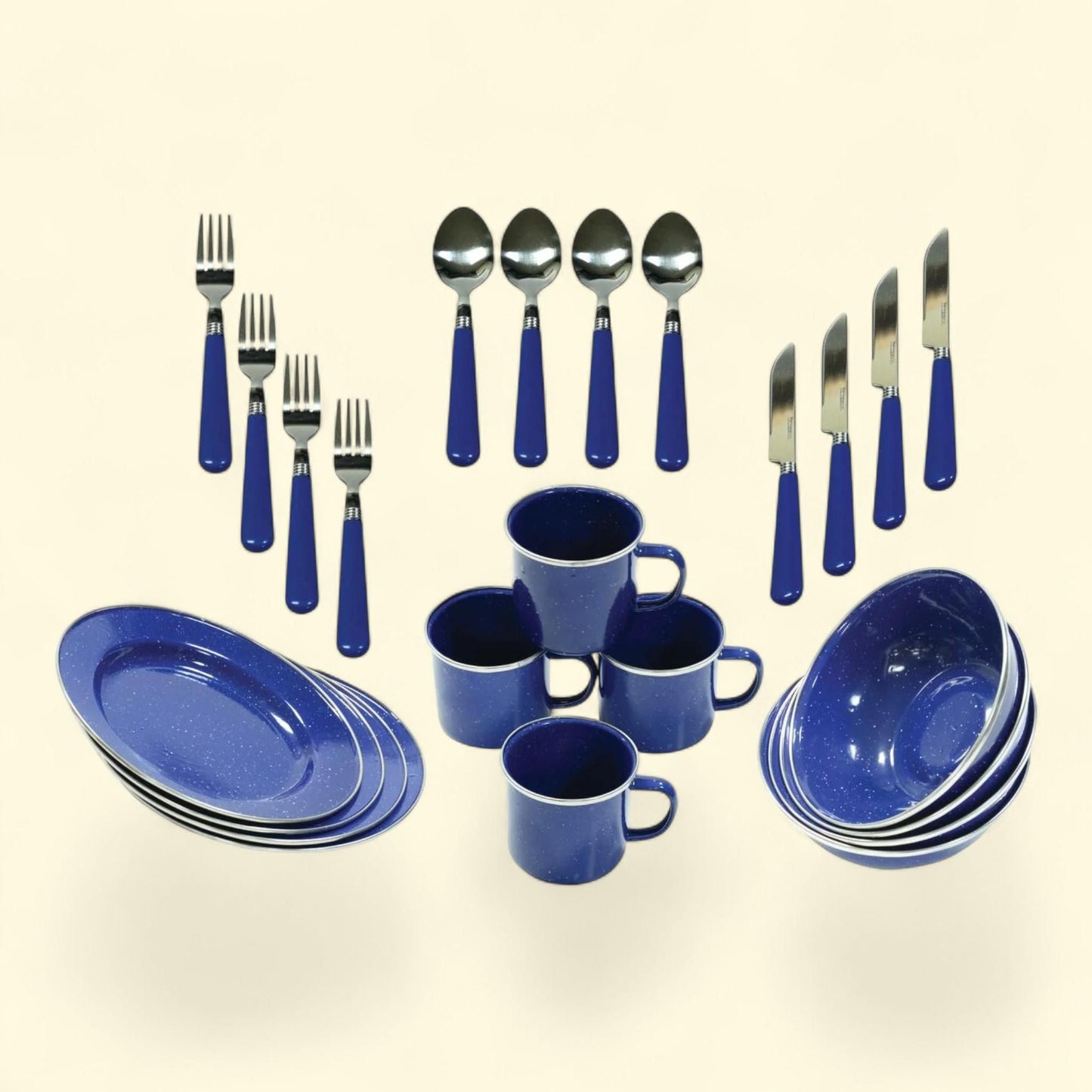 Ozark Trail Dinnerware Enamel Set, 24 Piece, Blue