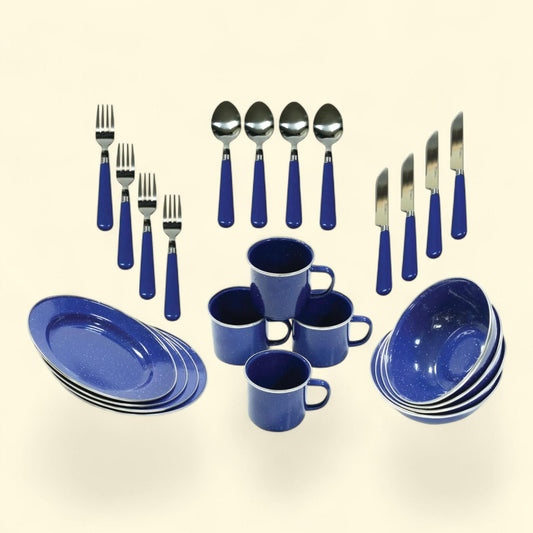 Ozark Trail Dinnerware Enamel Set, 24 Piece, Blue