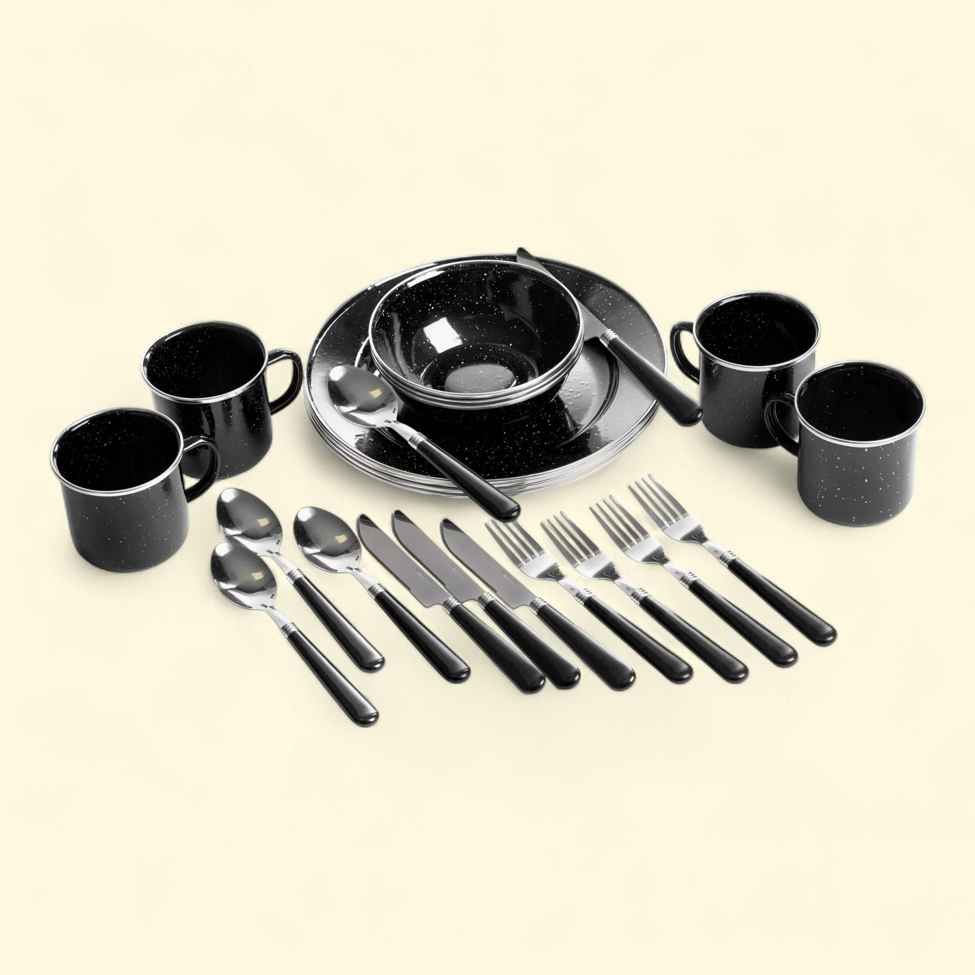 Stansport Deluxe Enamel Tableware Set, 24-Piece, Black — authentic US product shipped worldwide by Treatspree