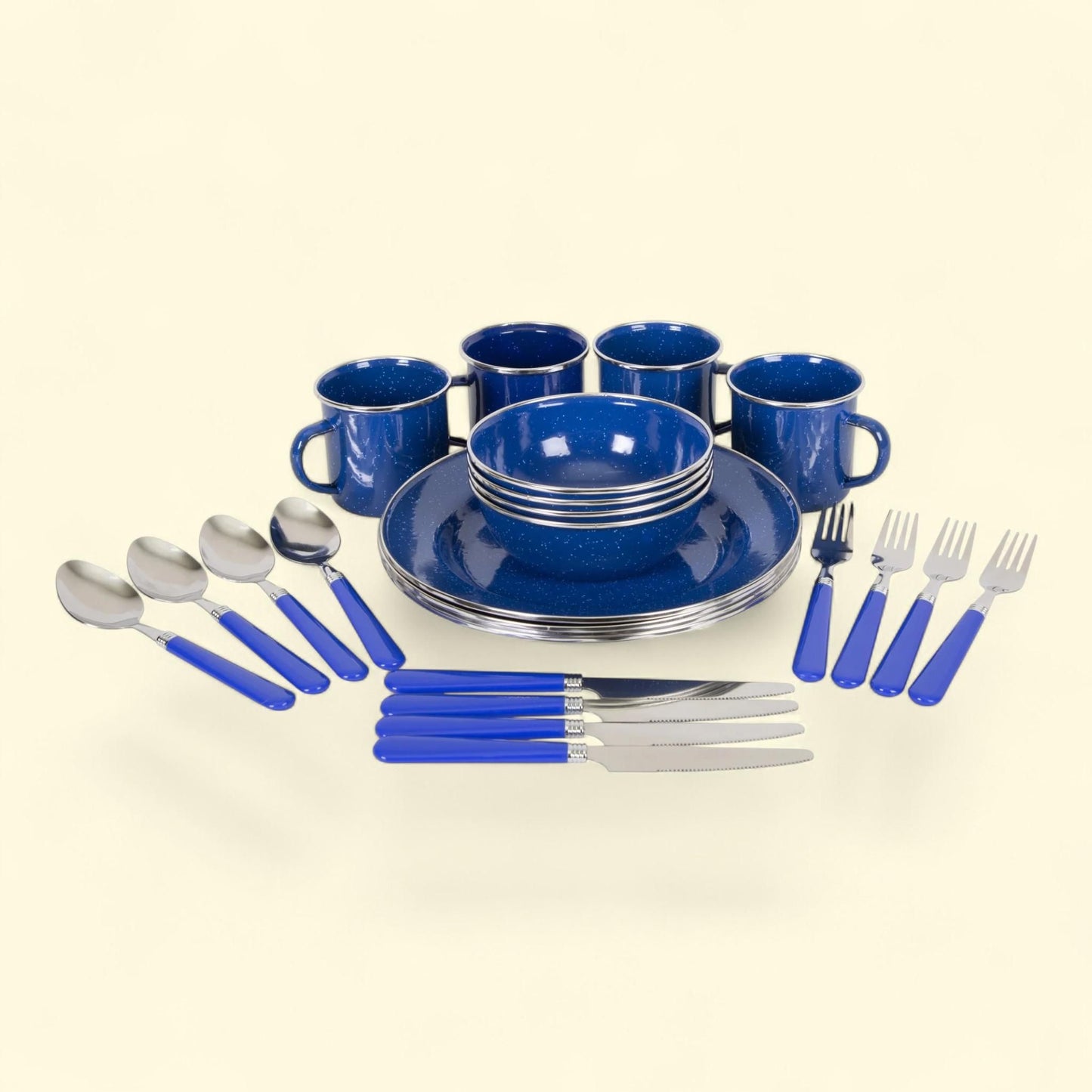 Stansport Deluxe Enamel Tableware Set, 24-Piece, Blue