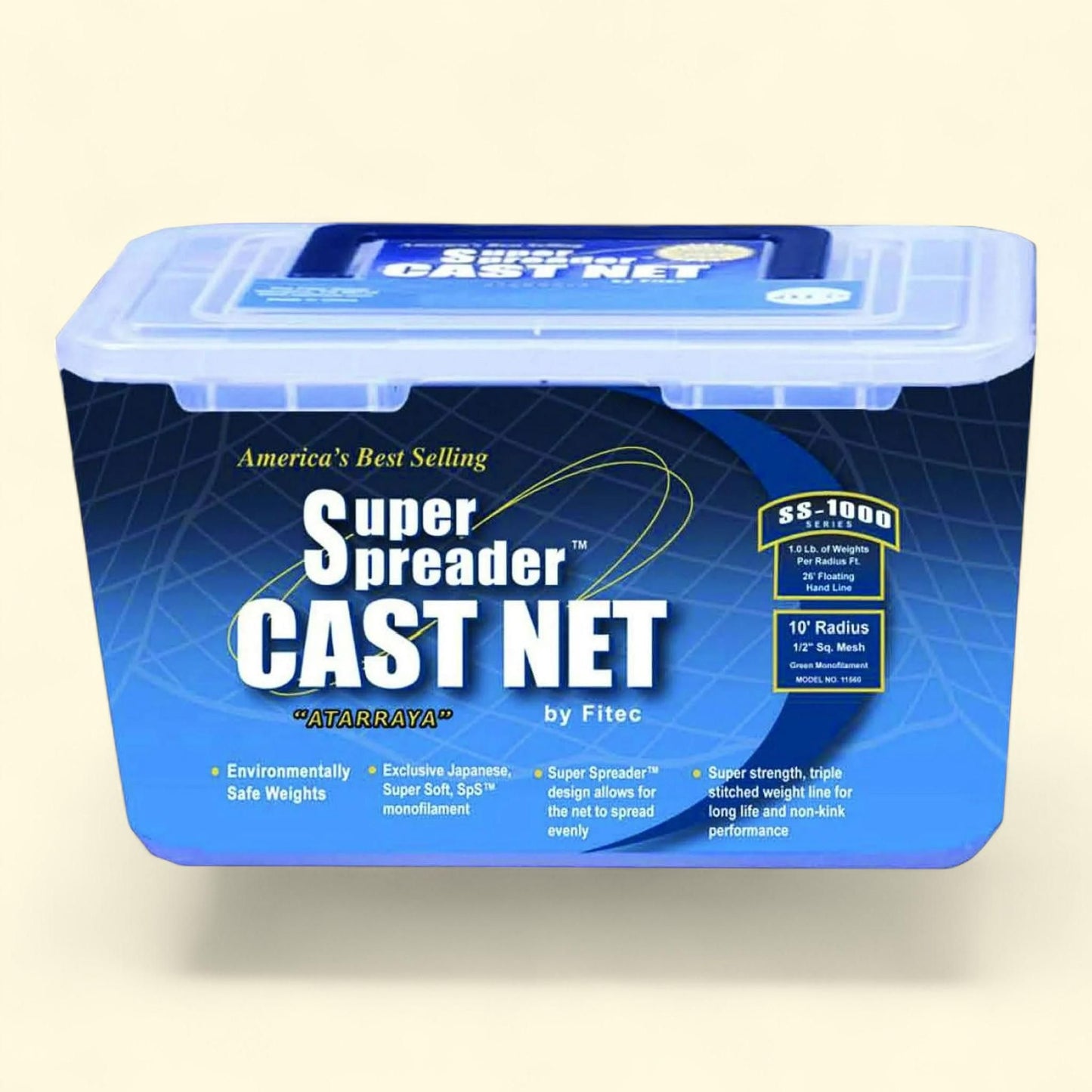 Fitec SS1000 Super Spreader Cast Clear Mono Fishing Net, 6' x 3/8" Mesh