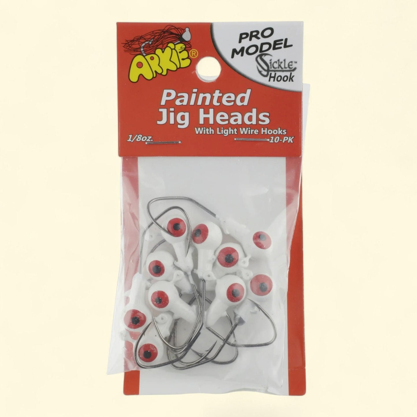 Arkie Lures Jig Head, Pro Model Sickle Hook, White, 1/8 oz.