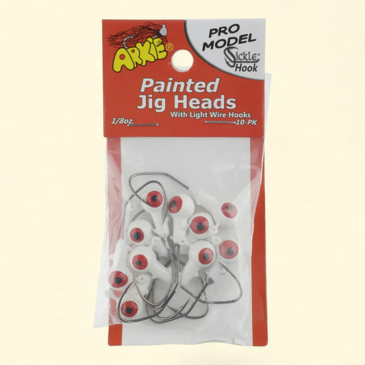 Arkie Lures Jig Head, Pro Model Sickle Hook, White, 1/8 oz.