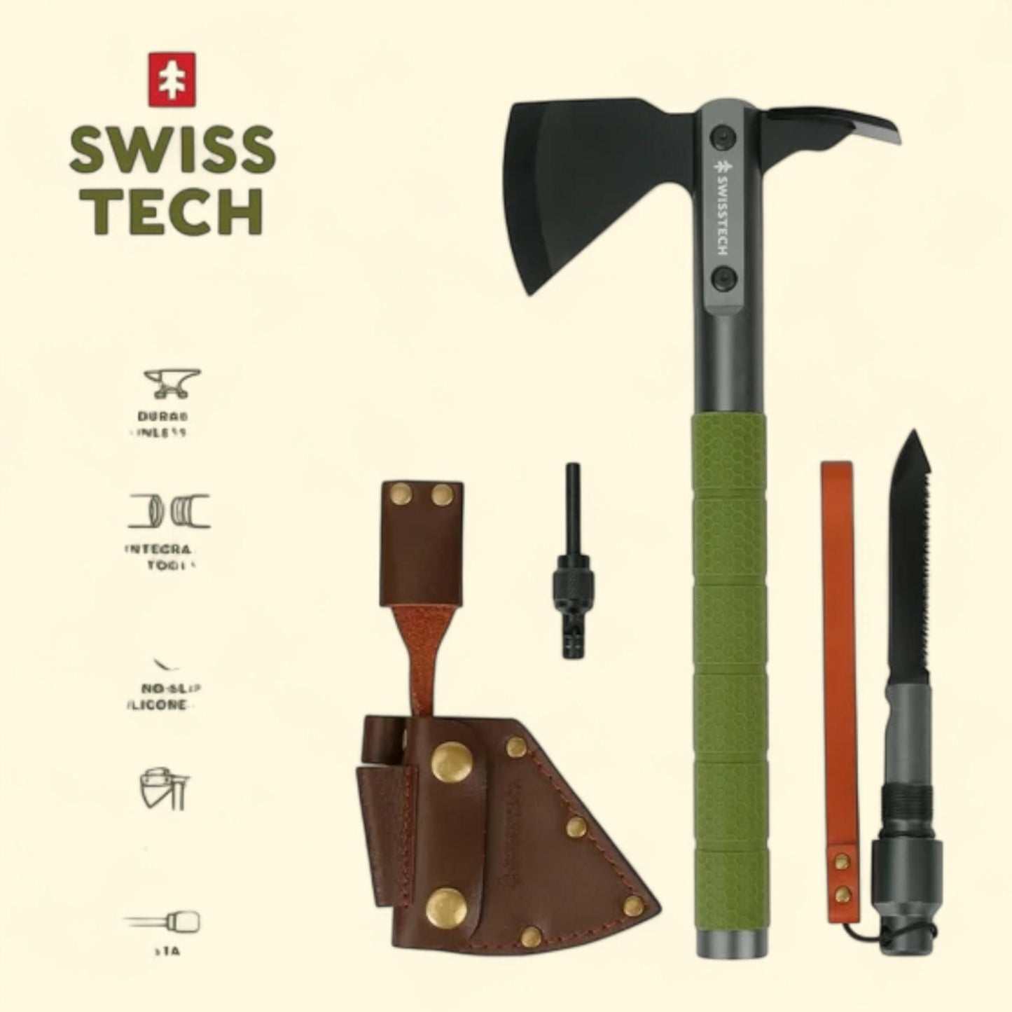 Swiss Tech Multi-Tool Hatchet with Pocket Knife, Green, 1 Pack