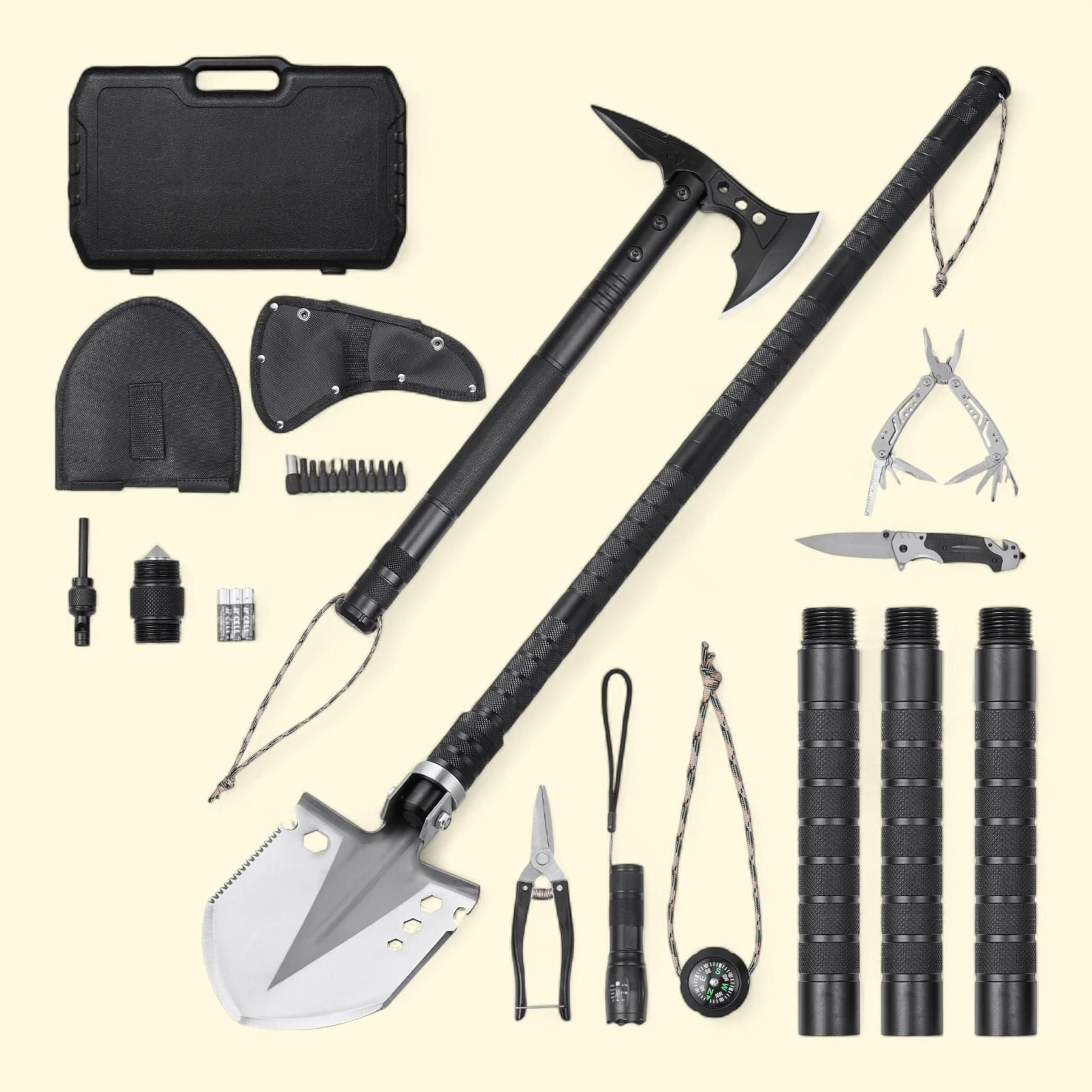KFFKFF Emergency Preparedness Shovel and Axe, 28-Function, 28" — authentic US product shipped worldwide by Treatspree