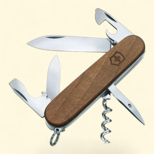 Victorinox Swiss Army Spartan Pocket Knife, 10 Function, Wood Handle, 2 Blades, Screwdriver, Bottle Opener