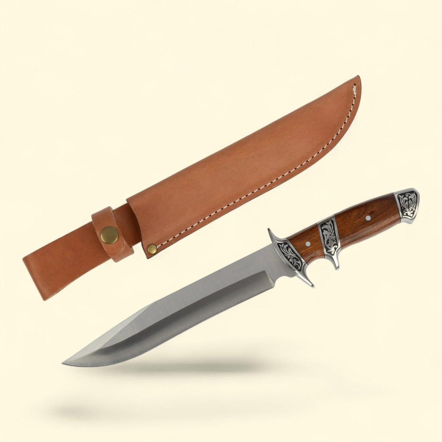 Kings County Tools Outdoor Hunting Knife, Stainless Steel Fixed Blade, Rosewood Handle, With Sheath