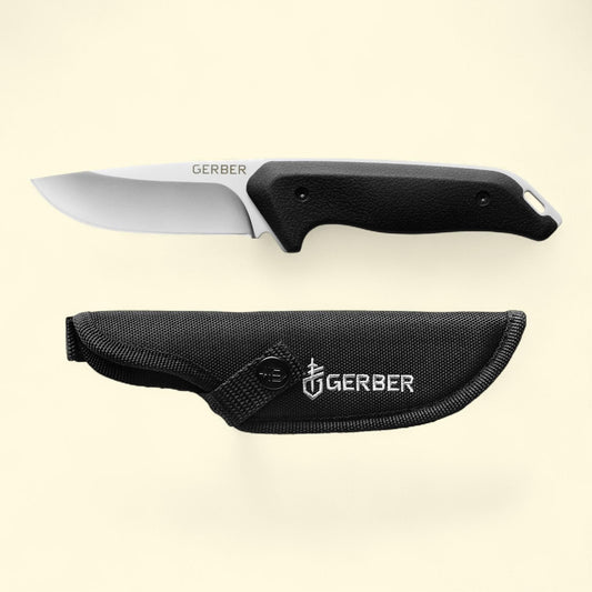 Gerber Moment Fixed Blade Knife, Stainless Steel, Black with Sheath, 1 Count