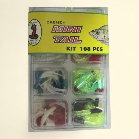 Creme Mini Tail Lure Fishing Kit Assortment, 108 Count, Assorted Colors