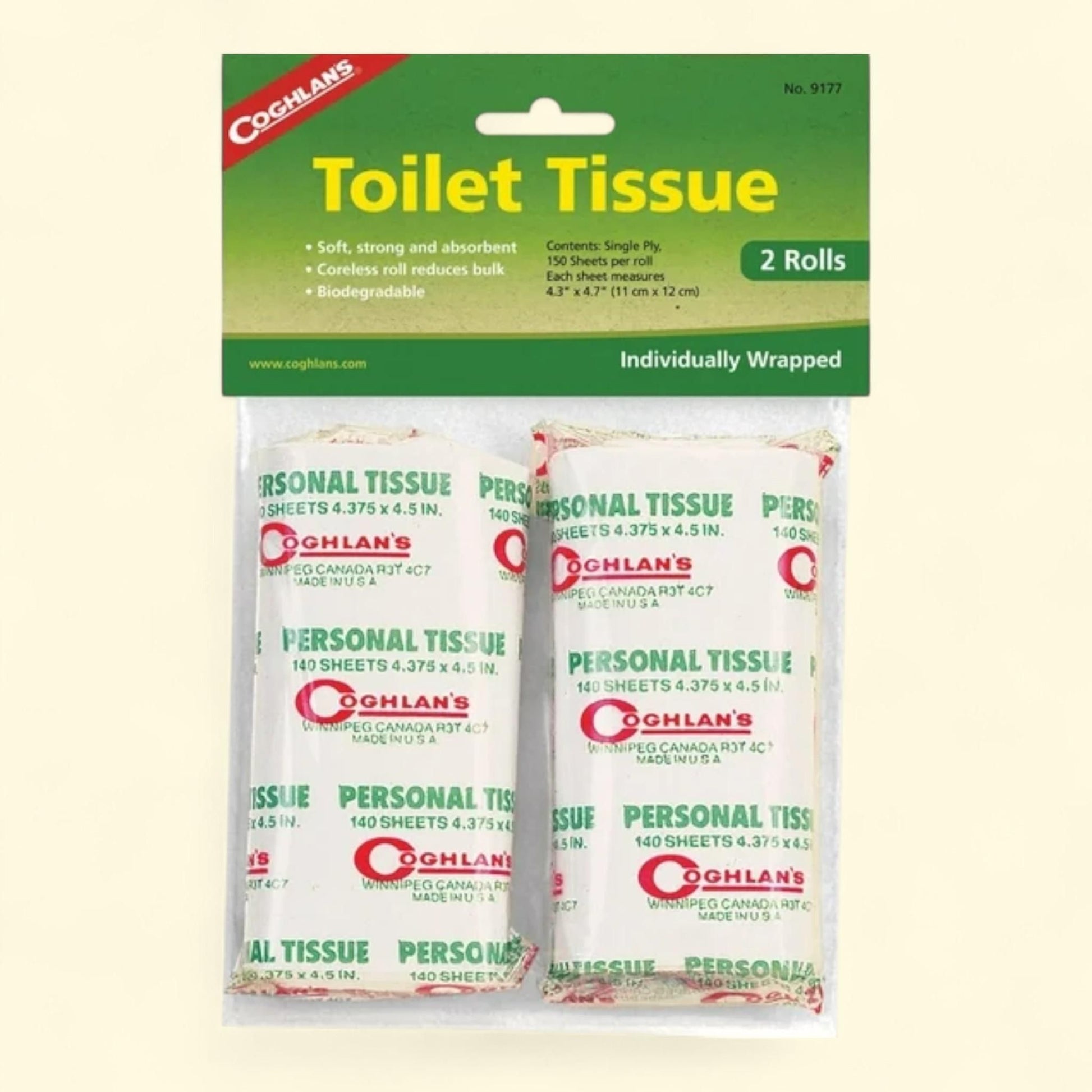 Coghlan's Biodegradable Toilet Paper, 140 Sheets, 2 Pack — authentic US product shipped worldwide by Treatspree