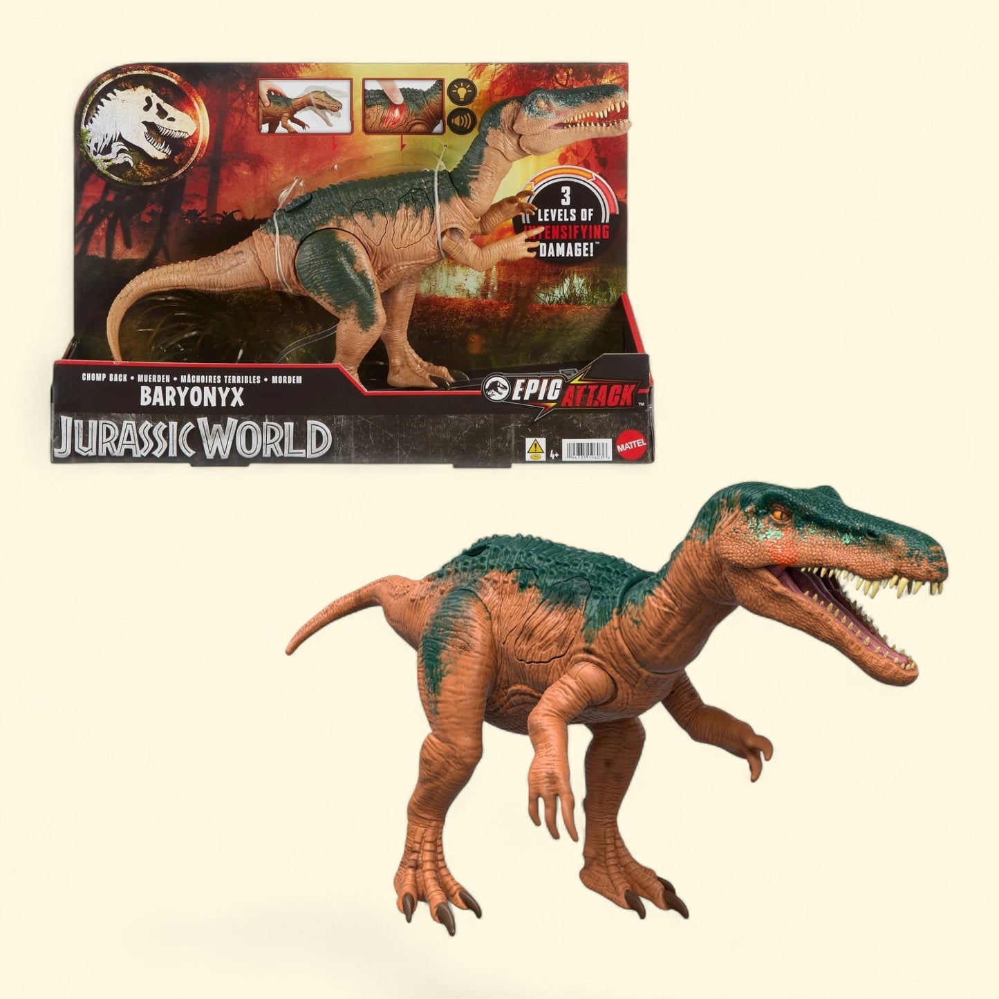 Jurassic World Baryonyx Dinosaur Toy Figure, Double Damage, Lights & Sounds, Epic Attack, 4-12 years
