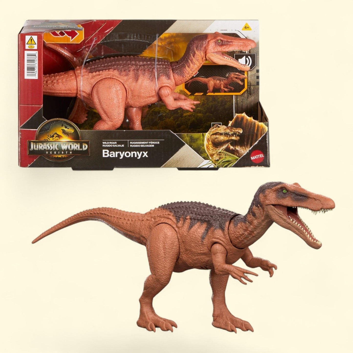 Jurassic World Rebirth Wild Roar Baryonyx Dinosaur Toy, Tail Controlled Attack Chomp & Sound
