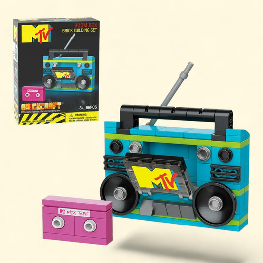 Brickcraft Retro Builds: Blue Boom Box Brick Building Kit, 96-Piece Set