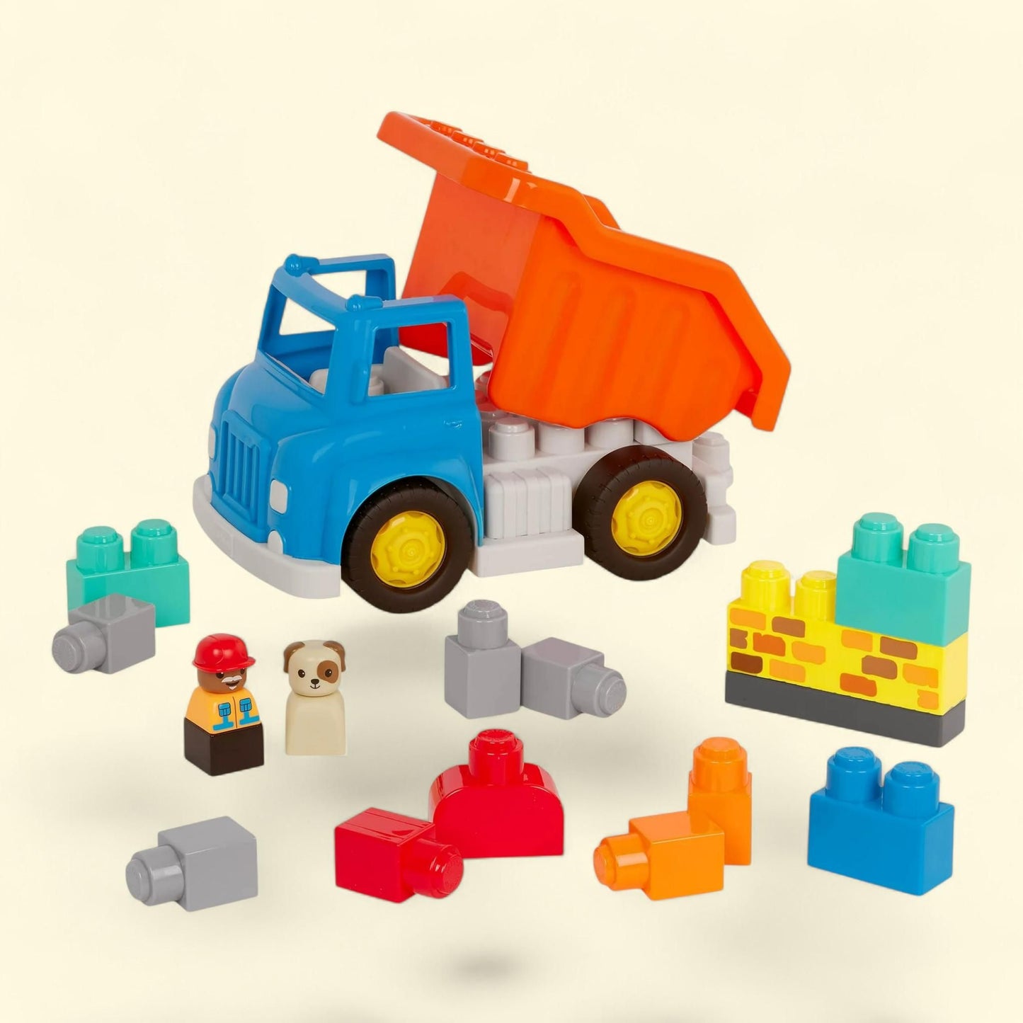 Battat Dump Truck Toy Vehicle, 13 Blocks and 2 Figurines, Toddler and Preschool Toys 12 Months & Up, 8.06 in