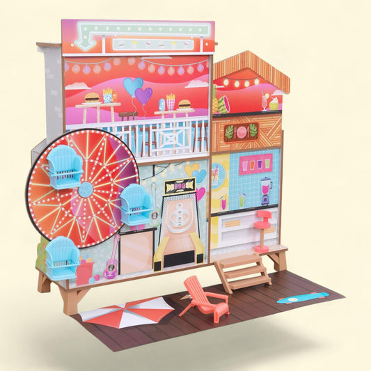 KidKraft Ferris Wheel Fun Beach House Dollhouse, 360-Play, 19 Play Pieces
