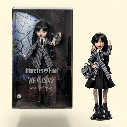 Monster High Wednesday Collectible Doll, Wednesday Addams, Nevermore Academy Uniform, Thing,  Size