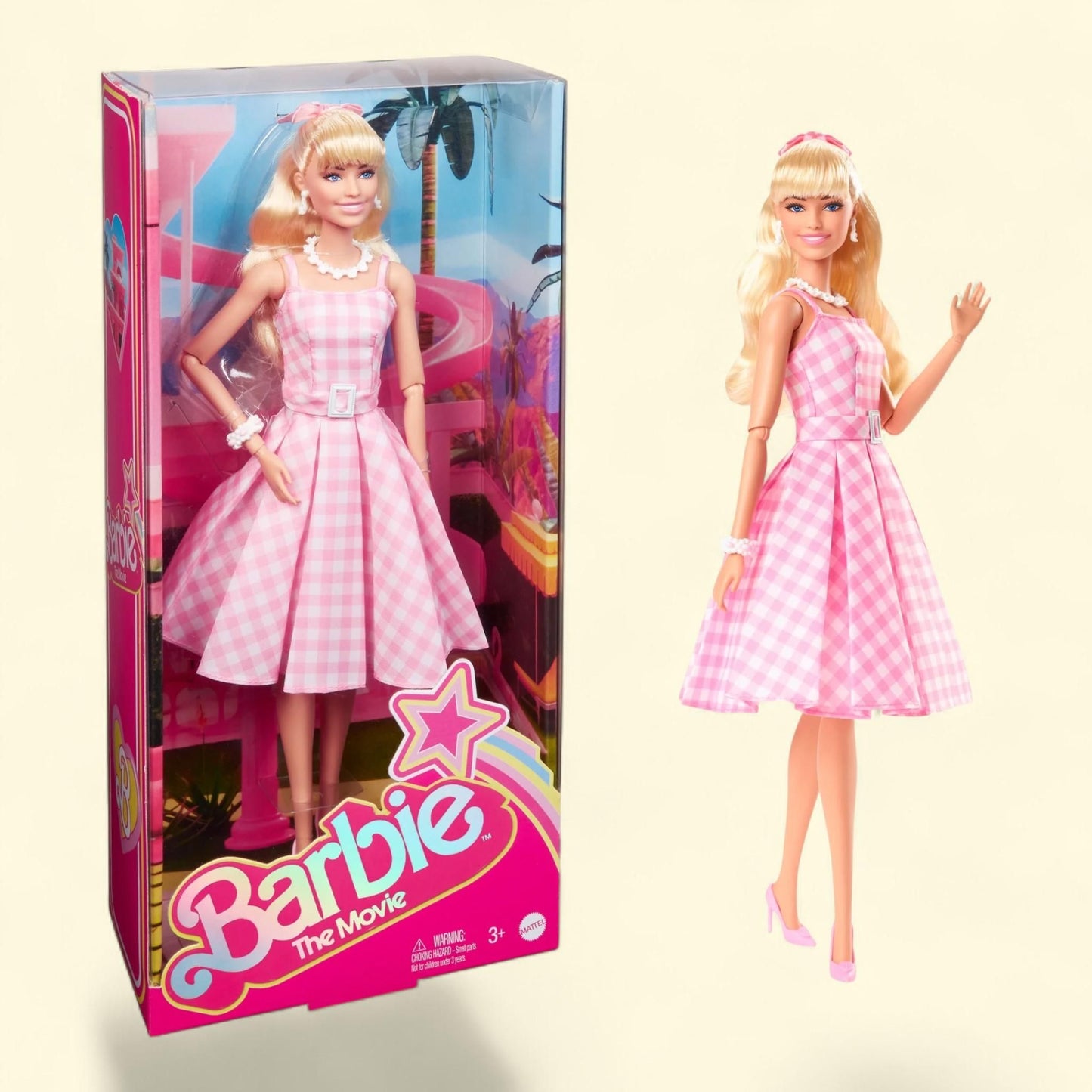 Barbie Collectible Doll, Margot Robbie as Barbie in Pink Gingham Dress, Toy for 3 Years and Up