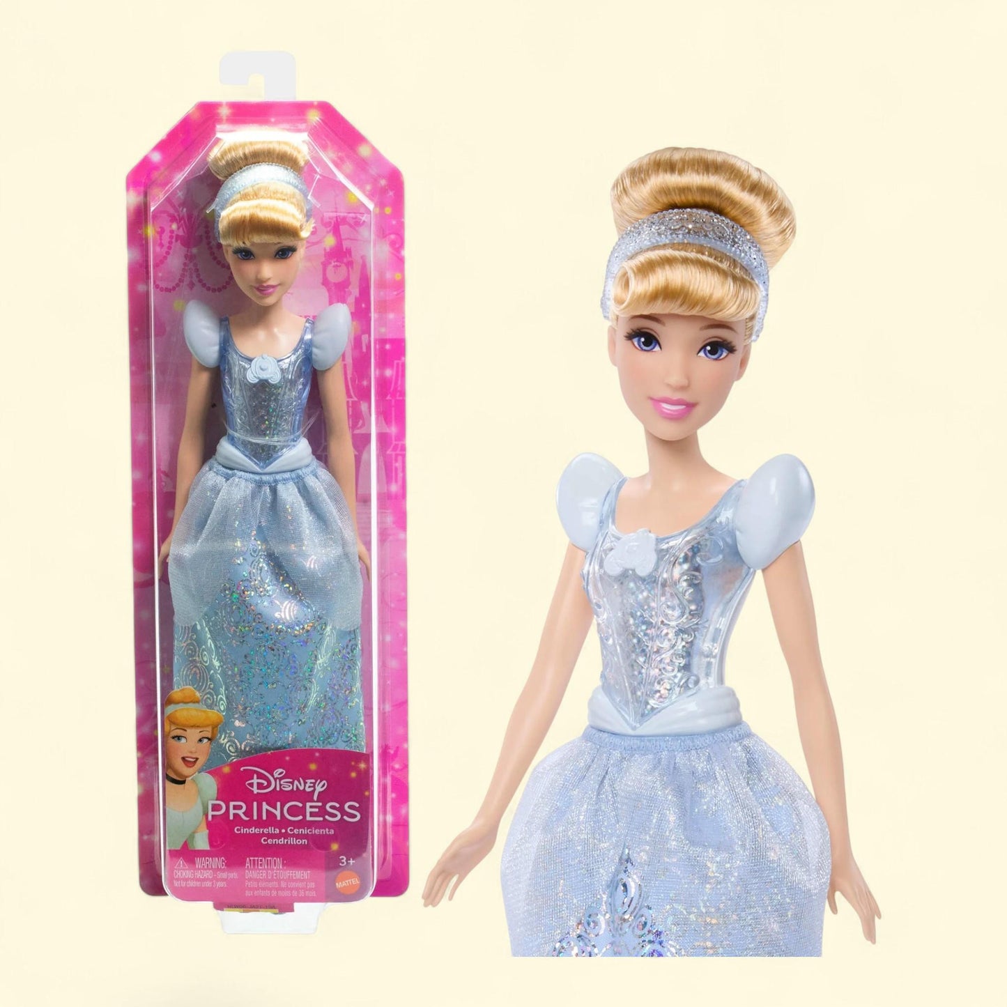Disney Princess Cinderella Fashion Doll, Blonde Hair, Blue Eyes, Hair Accessory